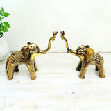Brass Elephant Duo with Raised Trunk